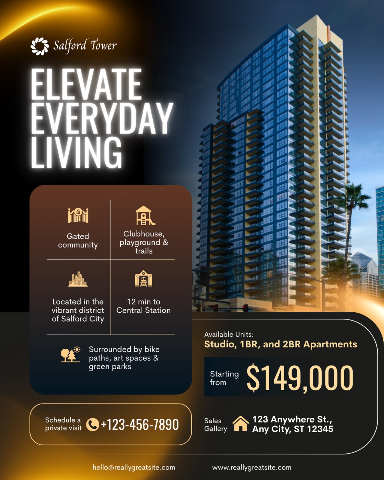 Signage style — Salford Tower, apartment tower elevate everyday living